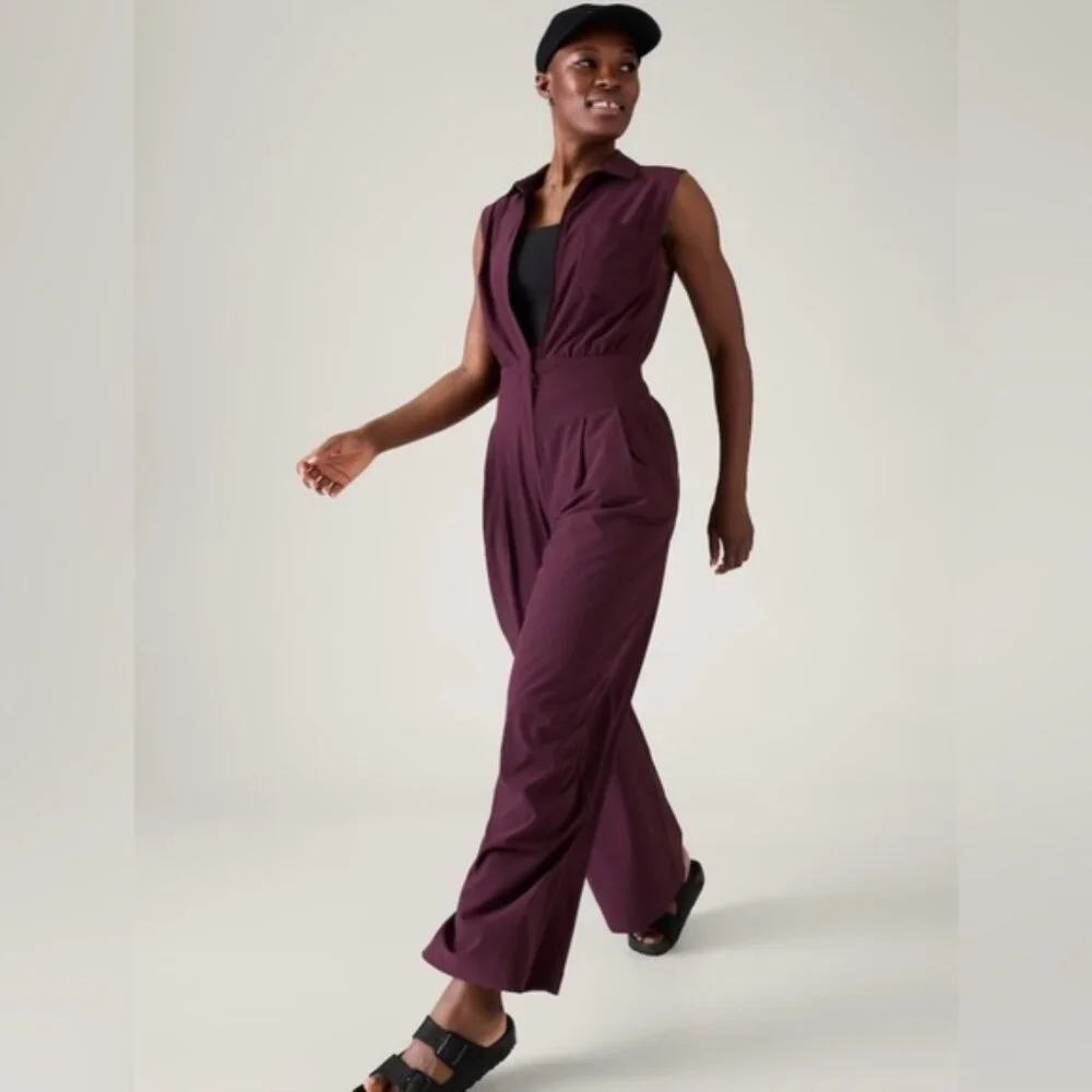 Athleta Brooklyn Heights Wide Leg Jumpsuit // Spiced Cabernet - Picture 1 of 11